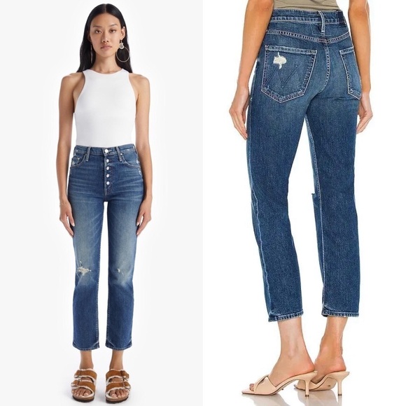 MOTHER SUPERIOR 90s High Rise Distressed Button Fly Ankle Crop Straight Jeans 26 - Picture 2 of 14